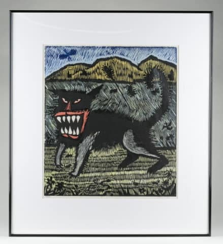 Harry G. Taylor (United States/Utah, b. 1918). "Mouser". 1992. Color woodcut. Estimated value: $200-$400