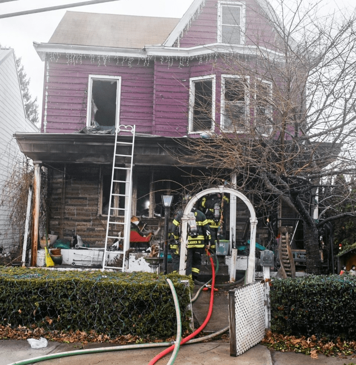 ANDY MATSKO/REPUBLICAN HERALD Pottsville firefighters work on a house fire Wednesday 